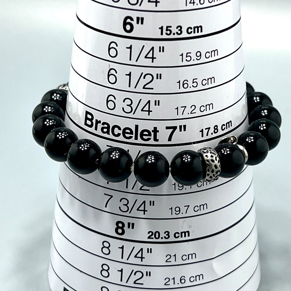 Simone L Smith Unisex 10MM Black Onyx Beaded Bracelet with Silver Accents